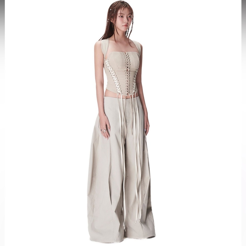 Women's Cream Super trendy Wide-Leg Pants